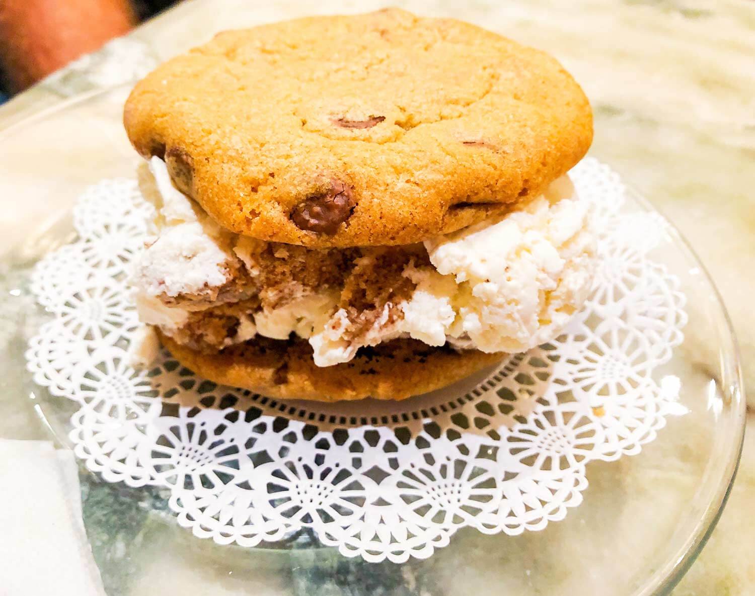 cookie ice cream sandwich on plate