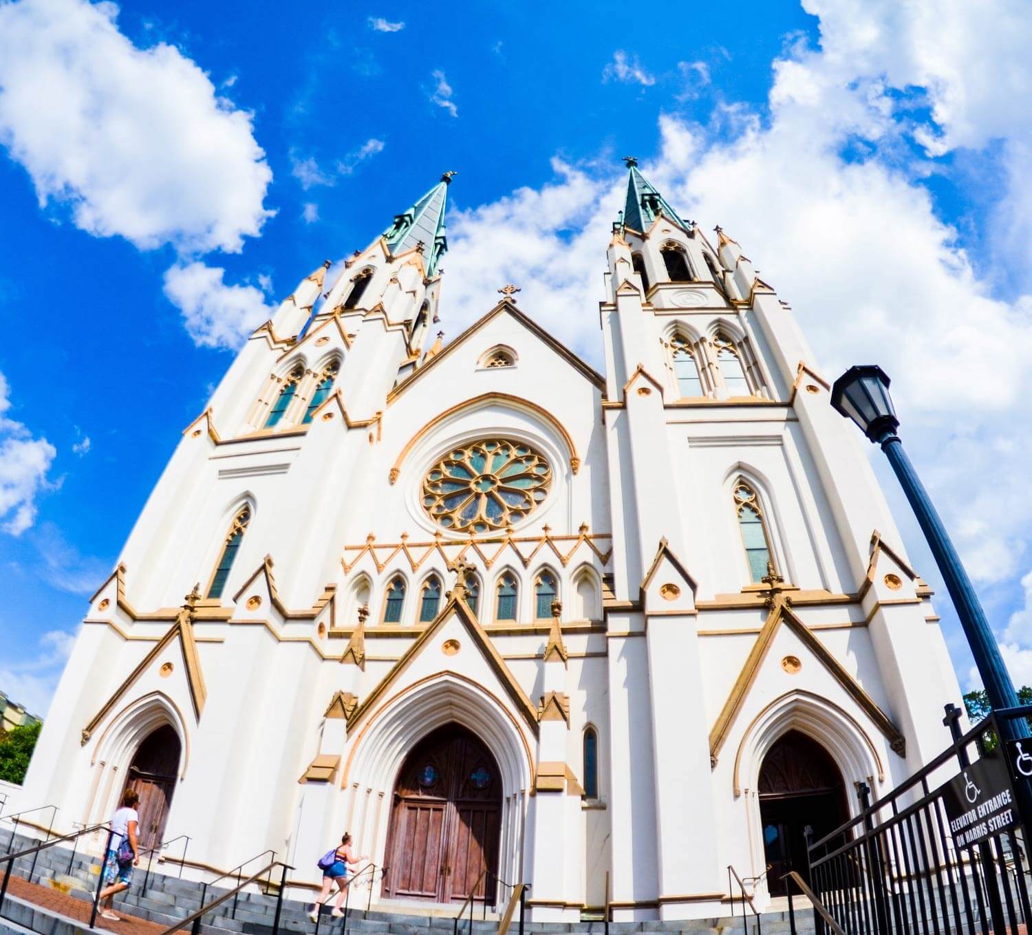 Close up of St. John the Baptist Cathedral in Savannah, Georgia