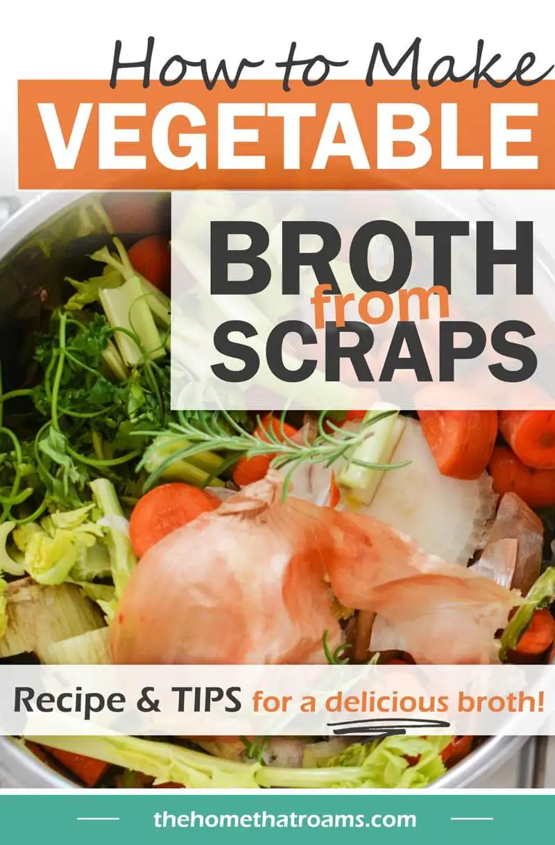 pin of vegetable scraps such as carrots, onion skins, celery, and herbs in pot