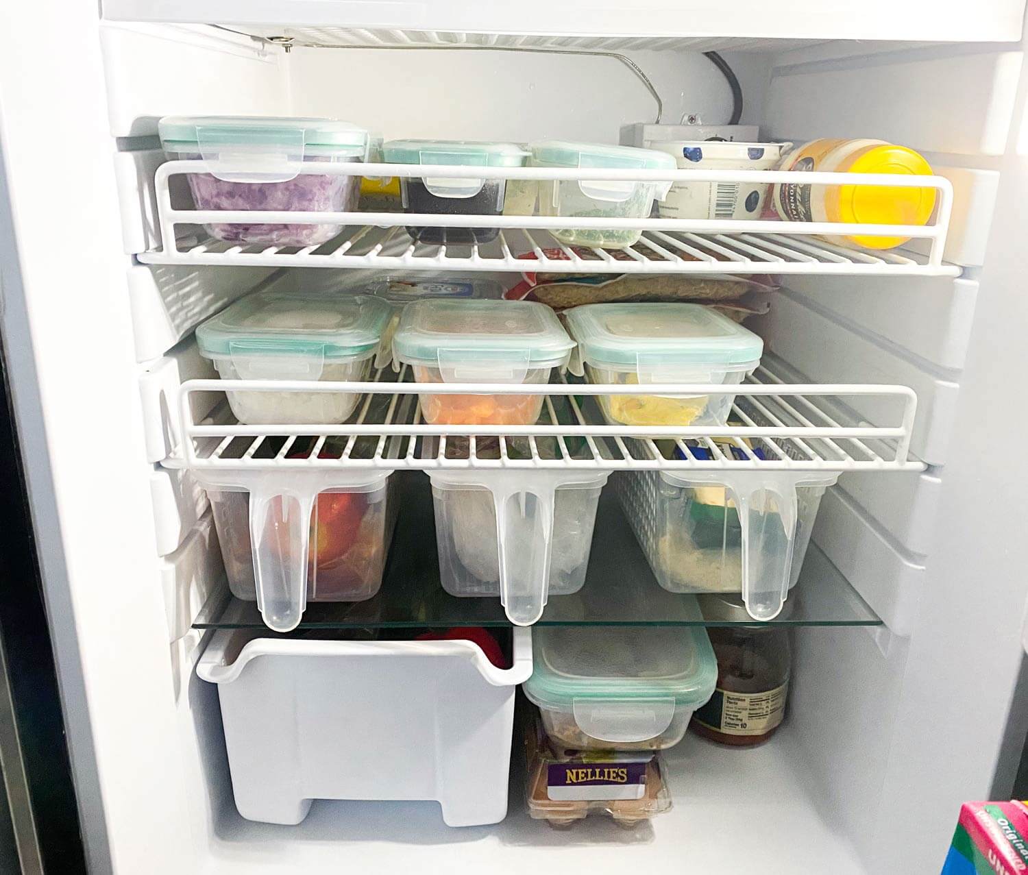 containers organized in small boat fridge