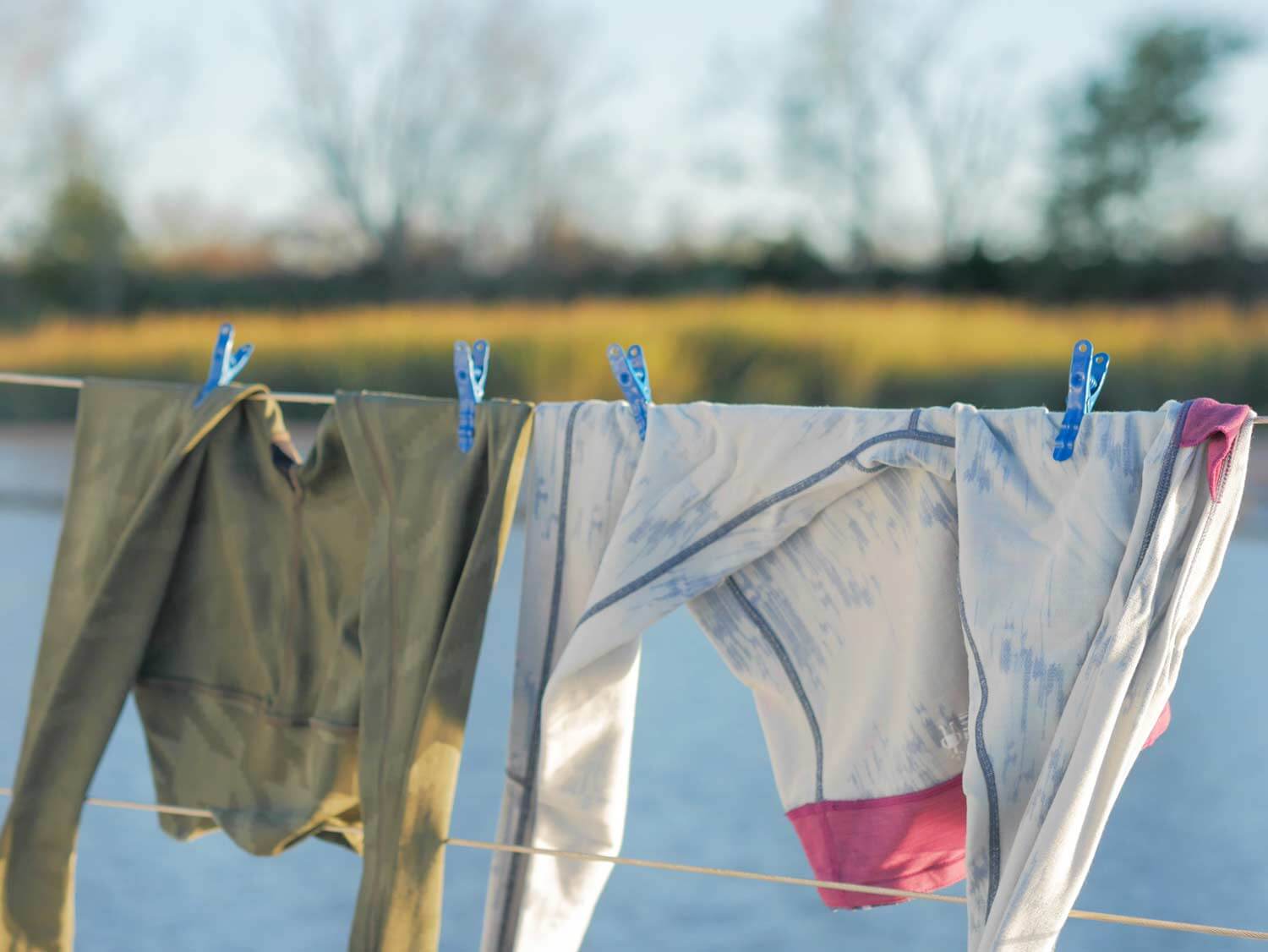Laundry hanging to dry on the sailboat lifelines