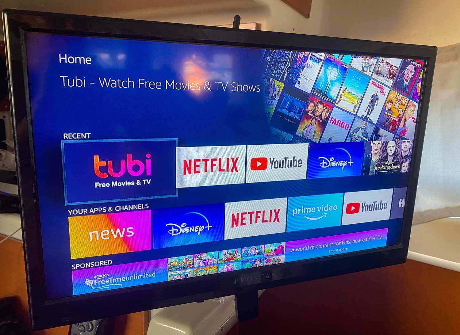 TV with streaming services loaded on the screen