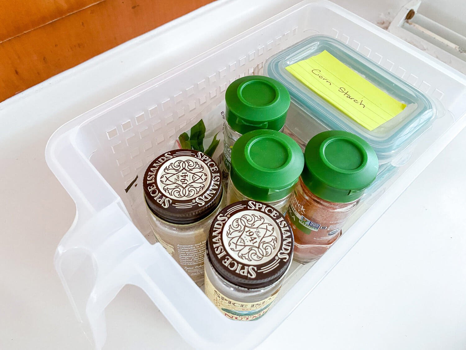 storage basket with cooking seasonings