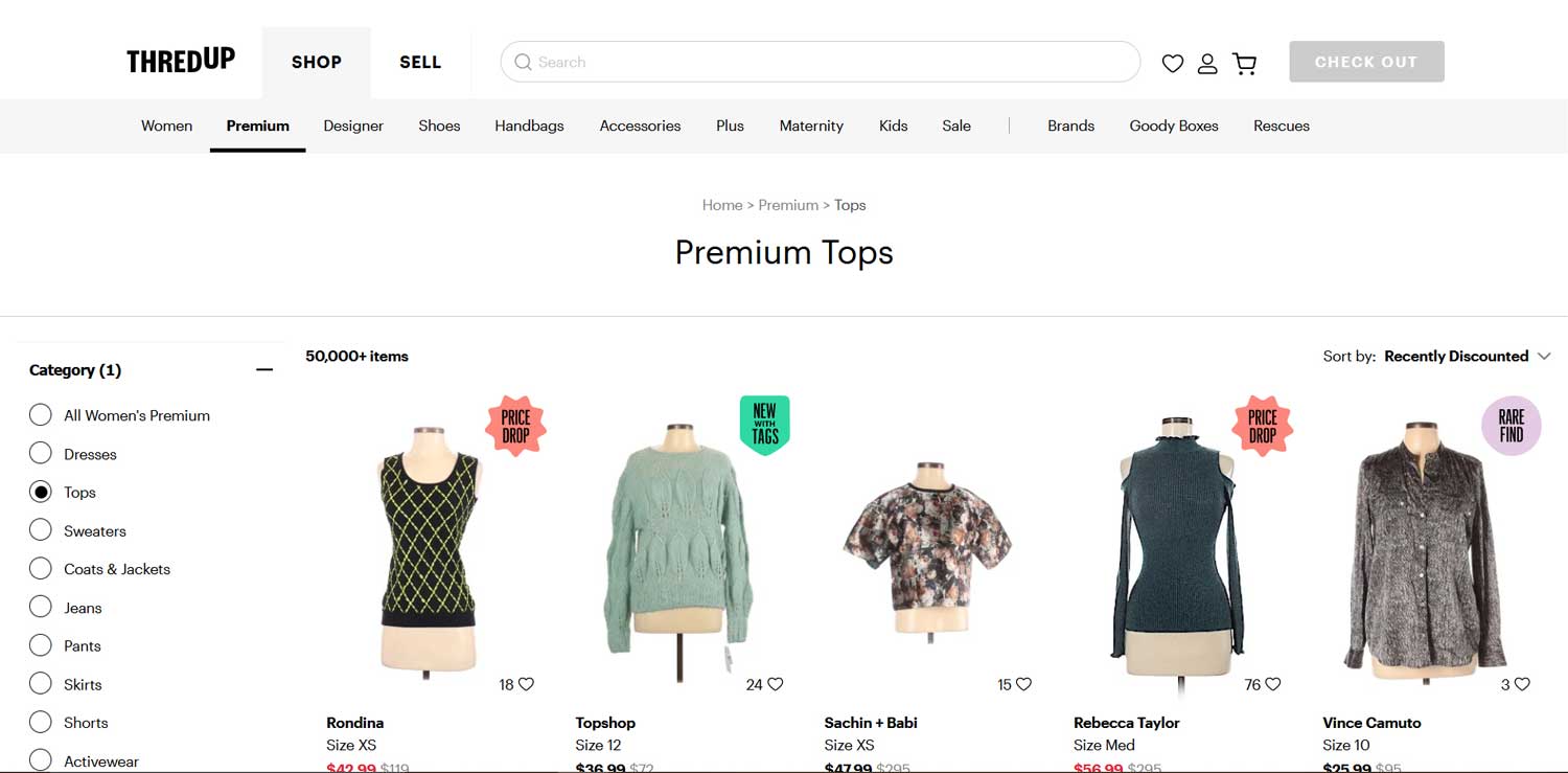 screenshot of ThredUp consignment website