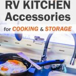 pin of fried eggs cooking in pan in RV kitchen