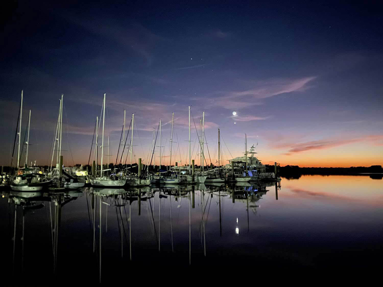 Nightscape of marina under the moon