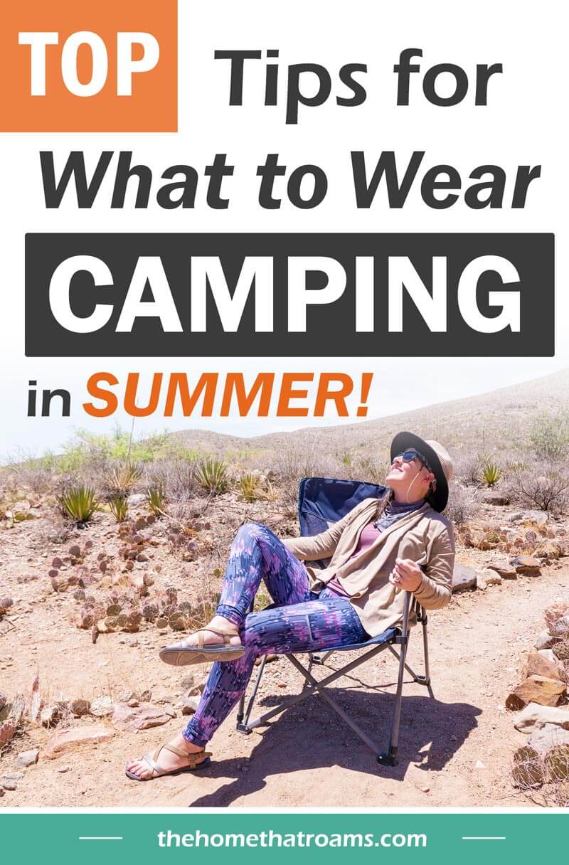 what to wear camping - woman sitting in a camping chair in the desert wearing comfortable camping clothes