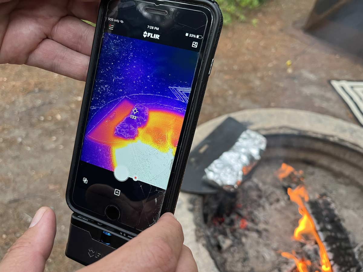 Using FLIR infrared camera to see how hot campire food is