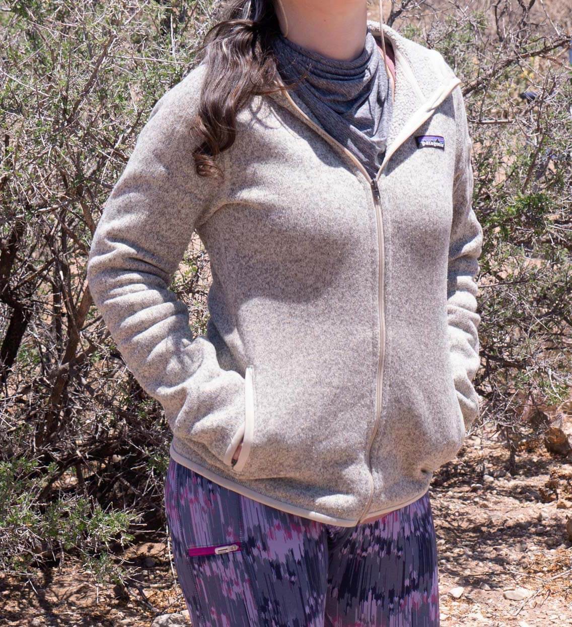 woman outside in fleece jacket