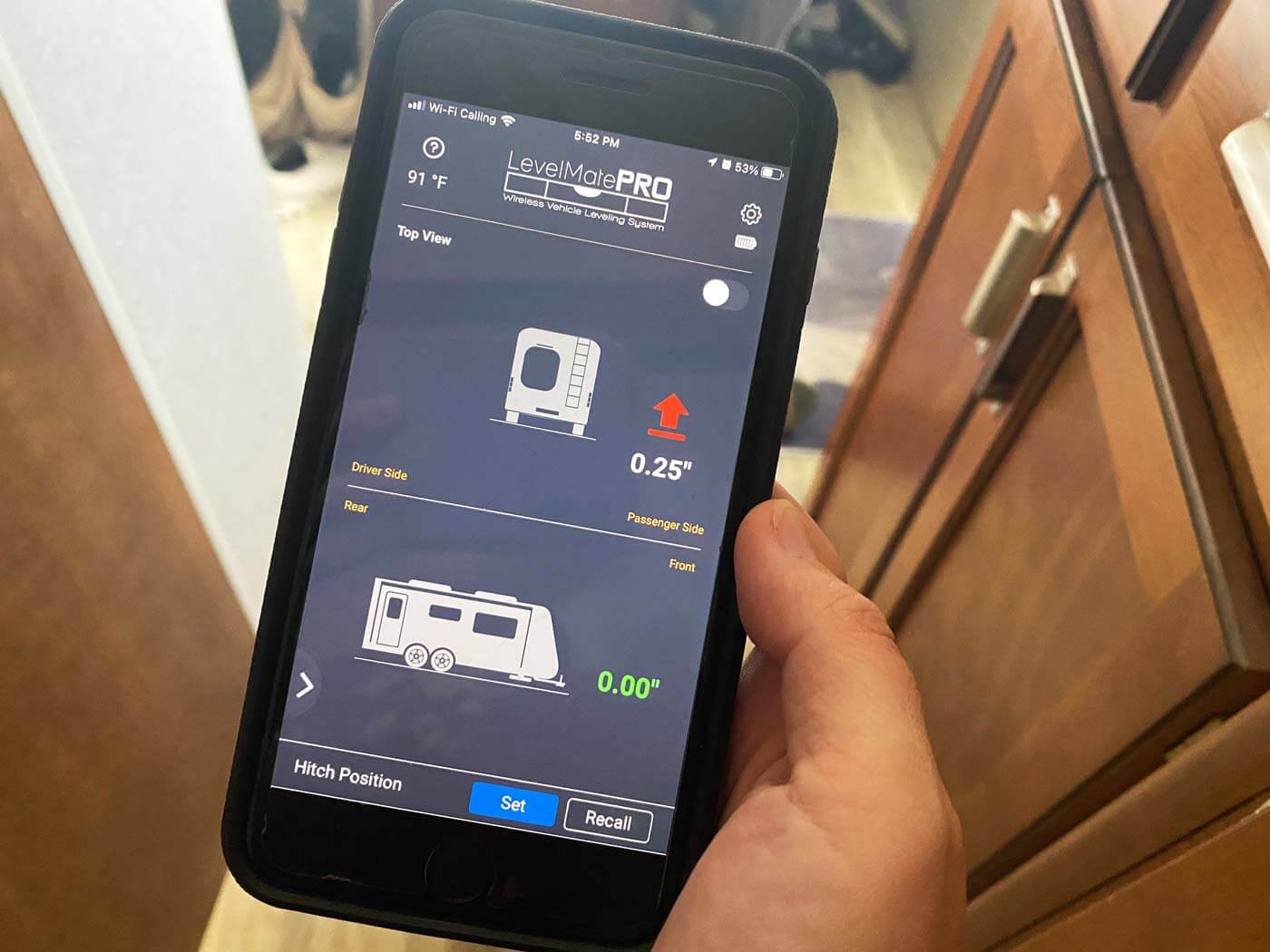 Level Mate Pro app for leveling an RV running on an iPhone.