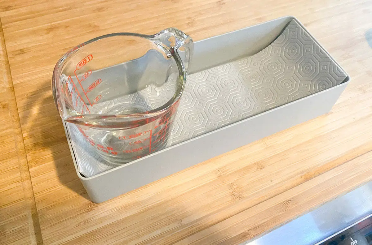 non-slip shelf liner used to line small kitchen tray