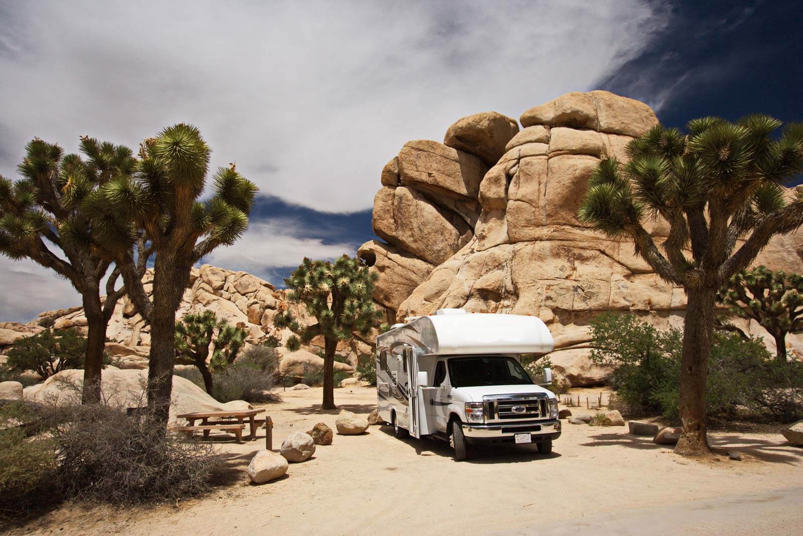 motorhome at campsite in the desert