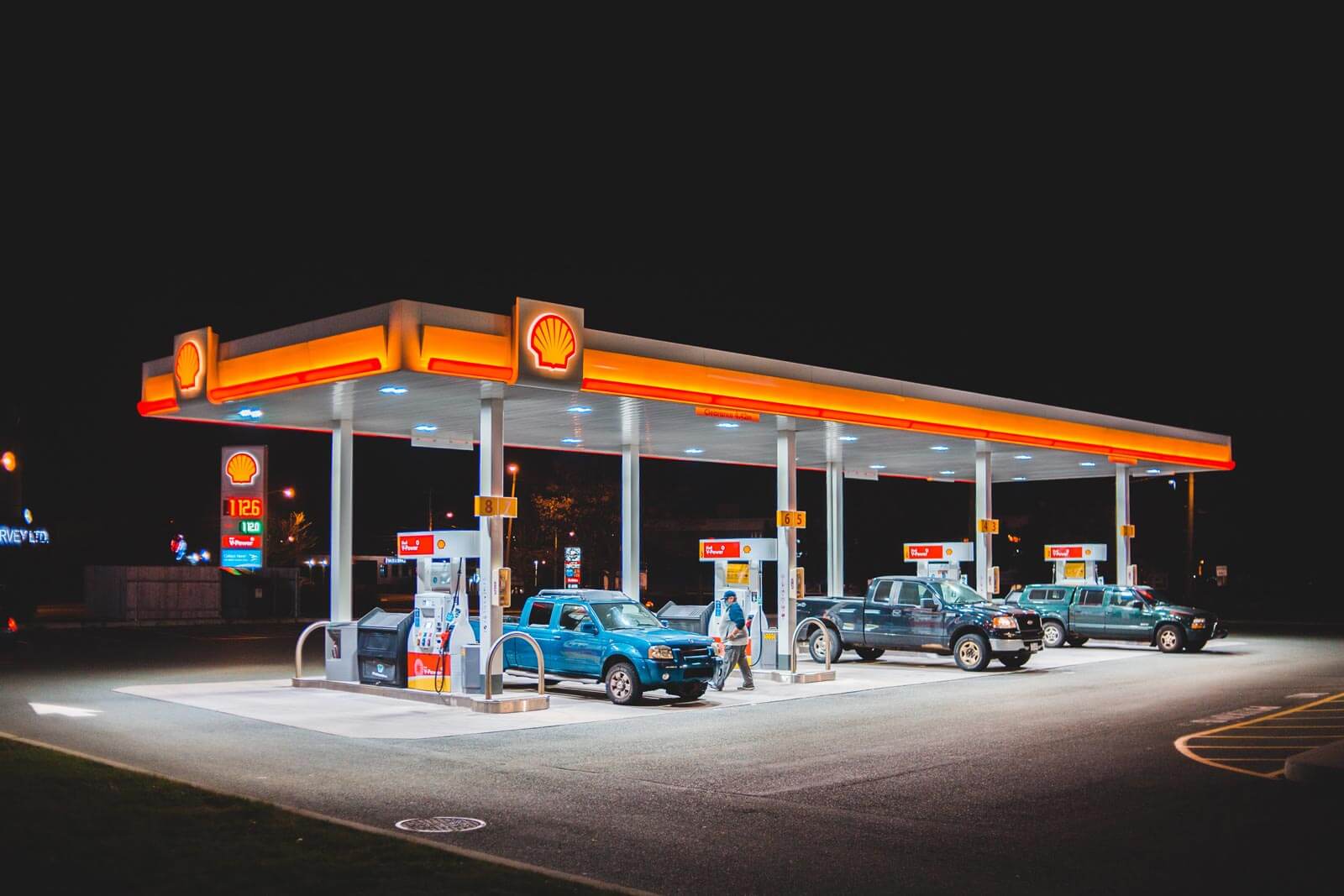 vehicles at Shell gas station