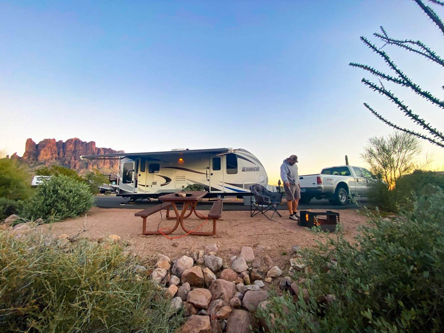 RV parked in Arizona at Lost Dutchman State Park