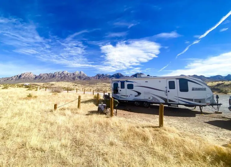 rv boondocking in front of mountains