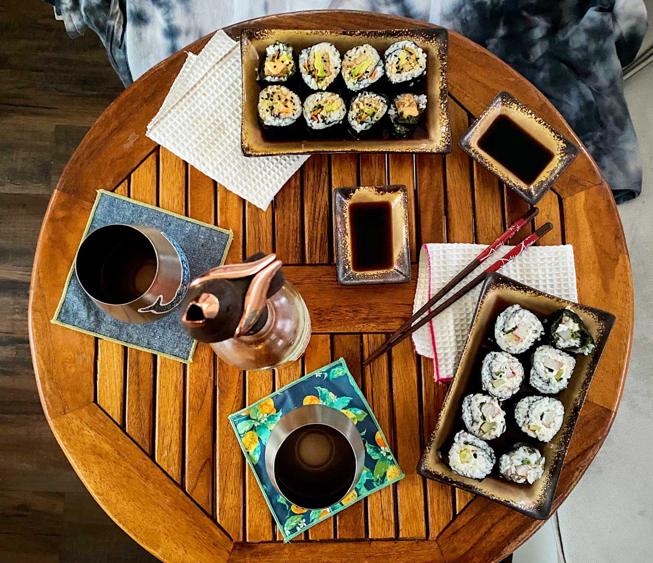 sushi dinner spread on dinner table