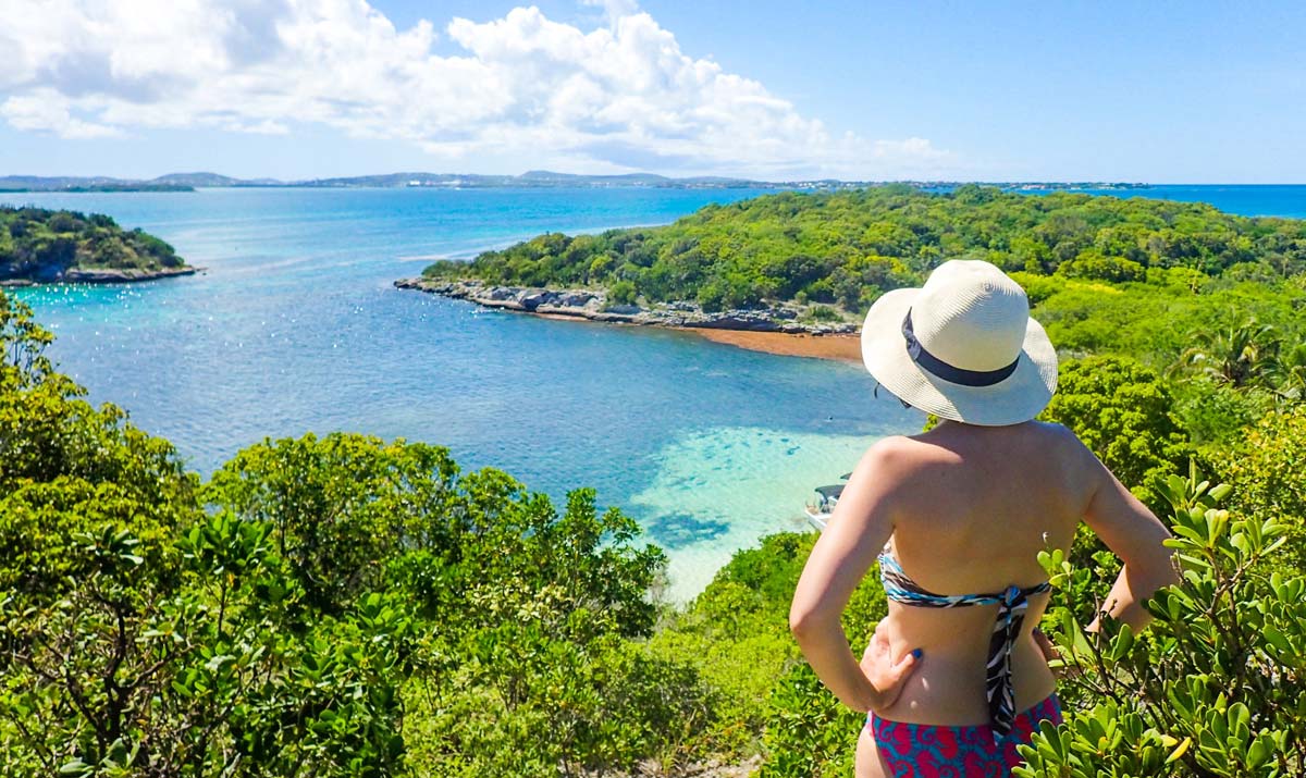 view from an island of Caribbean blue water