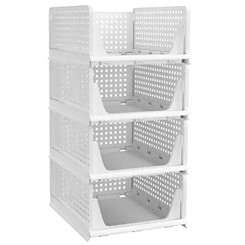 Stackable Plastic Storage - 4-Pack Drawer Shelf Organizer