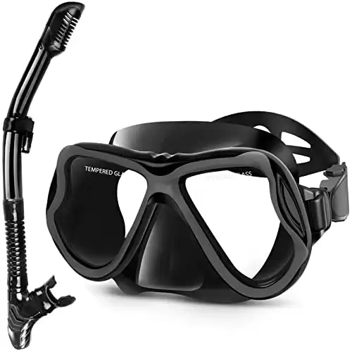 Greatever Dry Snorkel Set, Panoramic Wide View, Anti-Fog Scuba Diving Mask