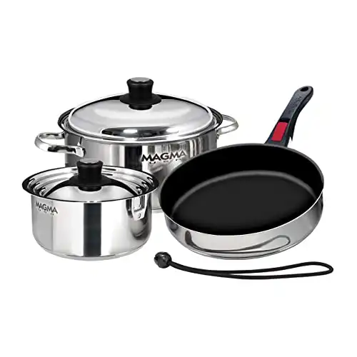 MAGMA Gourmet Nesting 7-Piece Stainless Steel Induction Cookware Set with Ceramica Non-Stick