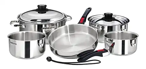 MAGMA 10-Piece Gourmet Nesting Stainless Steel Cookware Set, Induction Cooktops