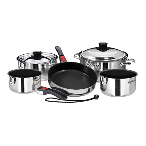 MAGMA Gourmet Nesting 10-Piece Stainless Steel Induction Cookware Set with Ceramica Non-Stick