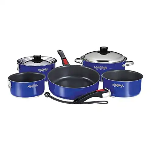 MAGMA Cobalt Blue Gourmet Nesting 10-Piece Stainless Steel Induction Cookware Set with Ceramica Non-Stick
