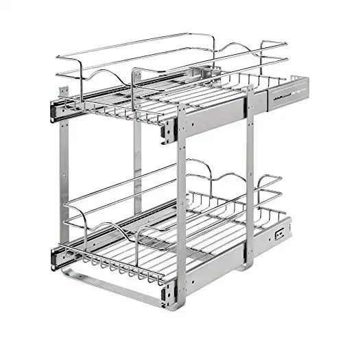 2-Tier Wire Basket Pull Out Shelf Storage for Kitchen Cabinet Organization