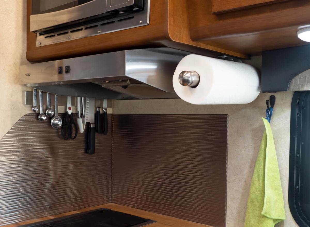 paper towel holder mounted in RV kitchen