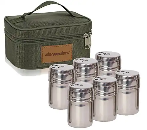 6 Piece Stainless Steel Spice Shaker Jars