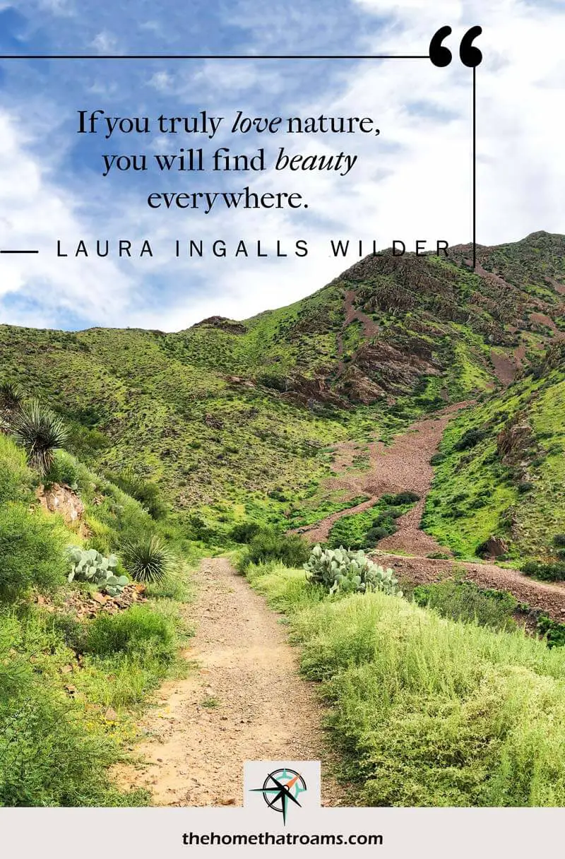 pin image of desert mountain trail with laura ingalls wilder quote overlayed on image