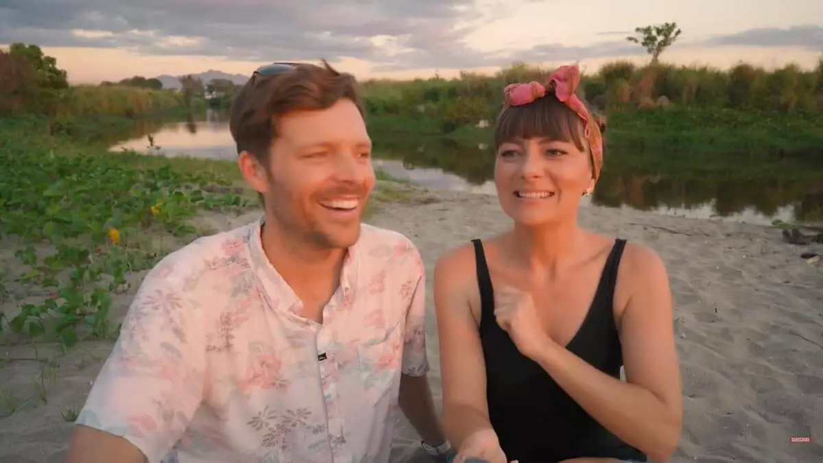 Screenshot of Gone with the Wynns YouTube video showing Nikki and Jason talking on the beach.