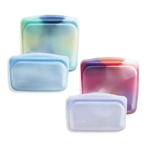 Stasher Reusable Silicone Storage Bag, Food Storage Container, Microwave and Dishwasher Safe, Leak-free, Bundle 4-Pack, Tie Dye